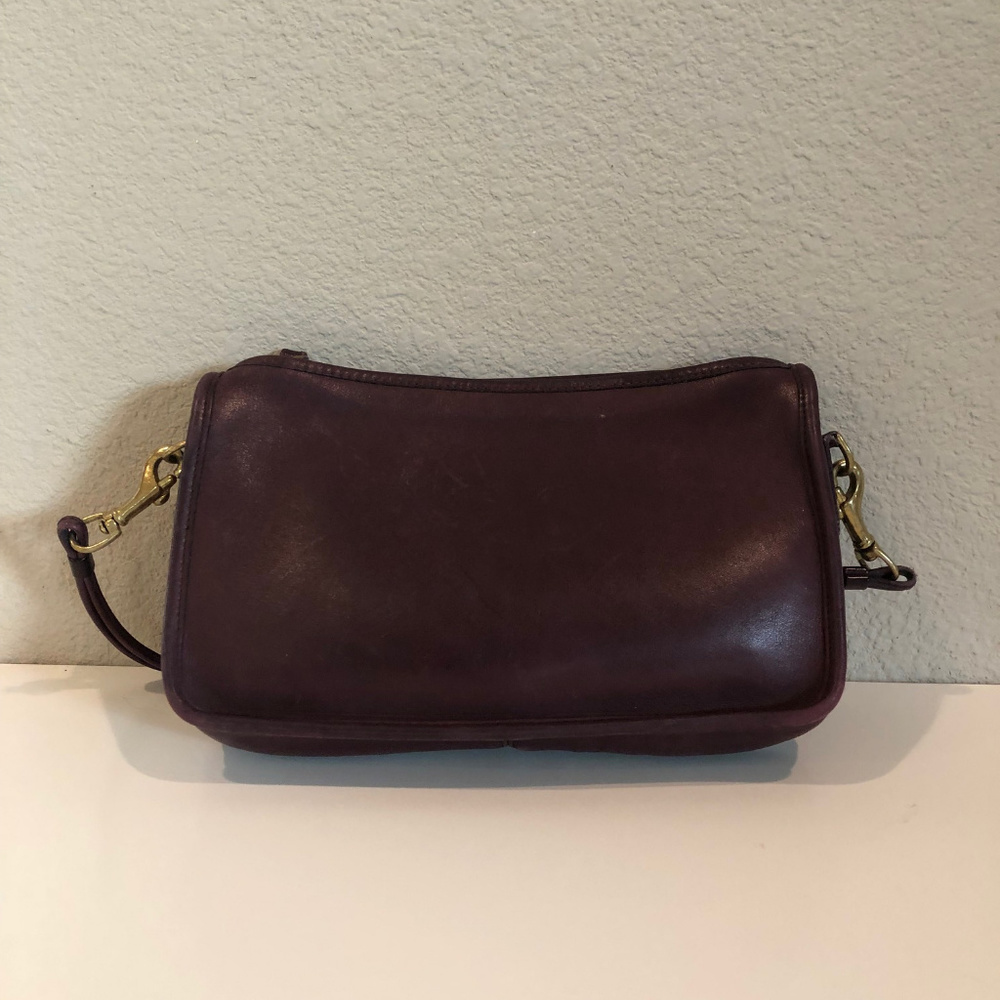 Burgundy All Leather Coack Purse With Double Strap